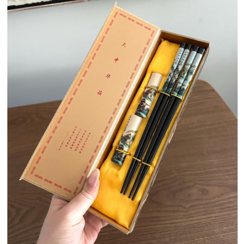 Vintage Decorative Set of China Chopsticks • Set of 2 • Gift Box • Satin Lining